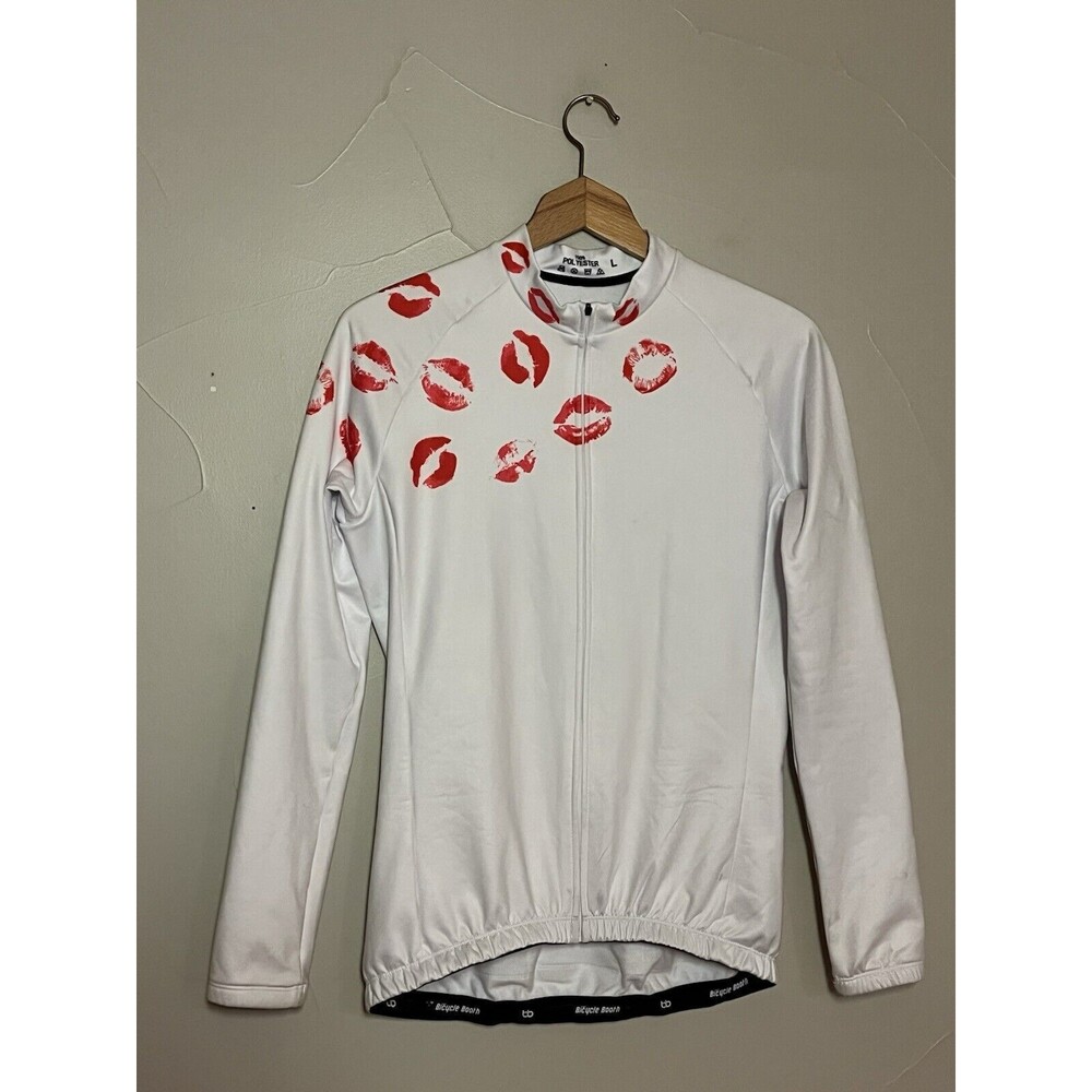 Bicycle Booth BB Fleece Lined White Hot Lips‎ Kiss Cycling Jersey, Women's Large